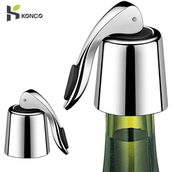 Konco-Tapón de botella de vino de acero inoxidable con silicona, sellador al vacío reutilizable, conserva refrescos de vino