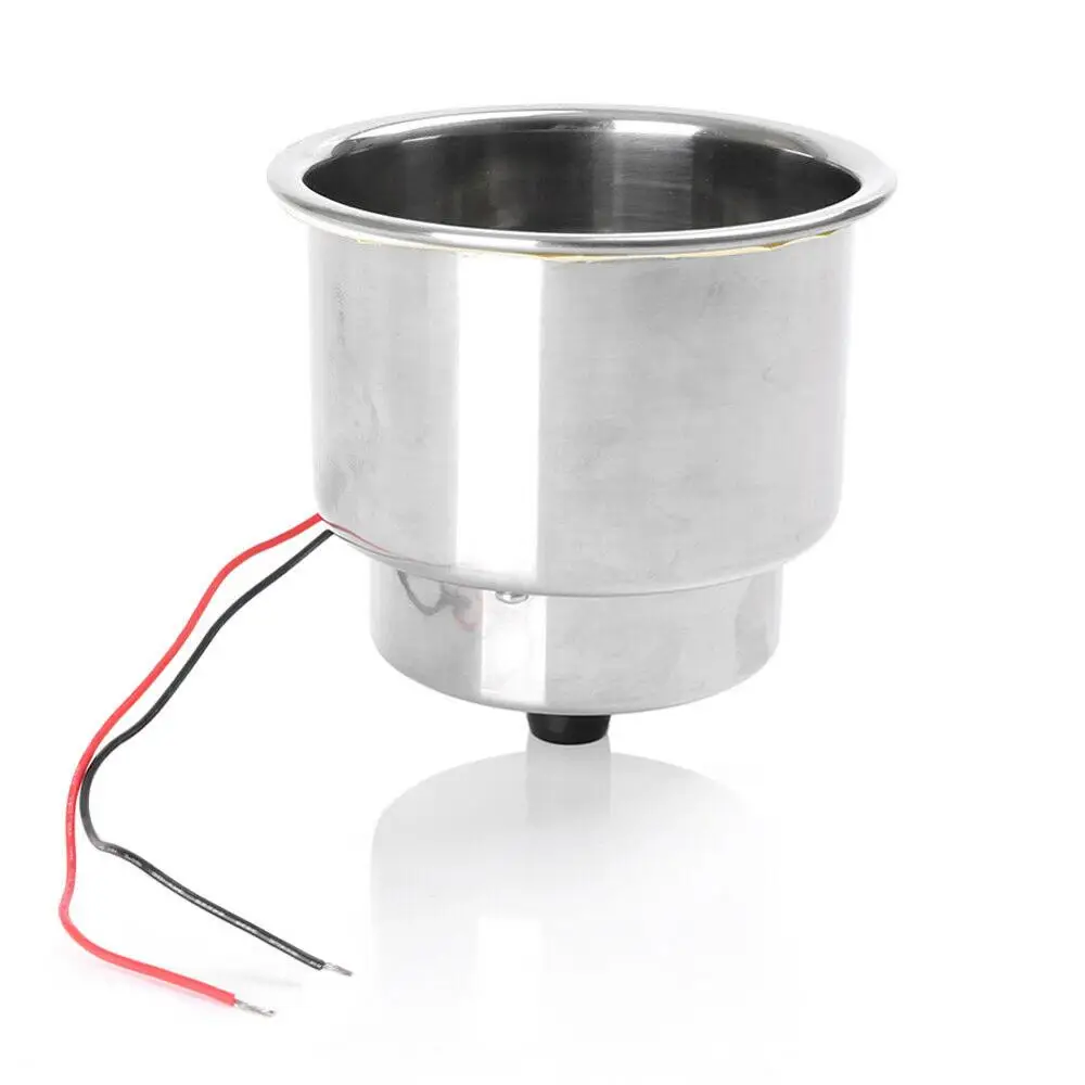 ISURE MARINE 2Pcs Stainless Steel Cup Drink Holder White LED Built-in For Boat Truck RV