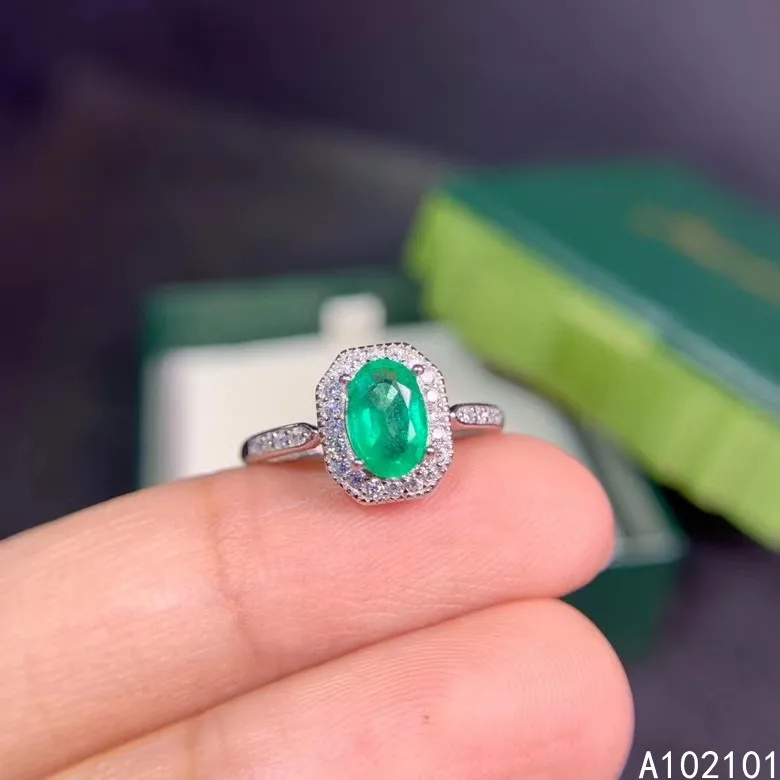 

KJJEAXCMY fine jewelry S925 sterling silver inlaid natural Emerald new girl classic gemstone ring support test hot selling