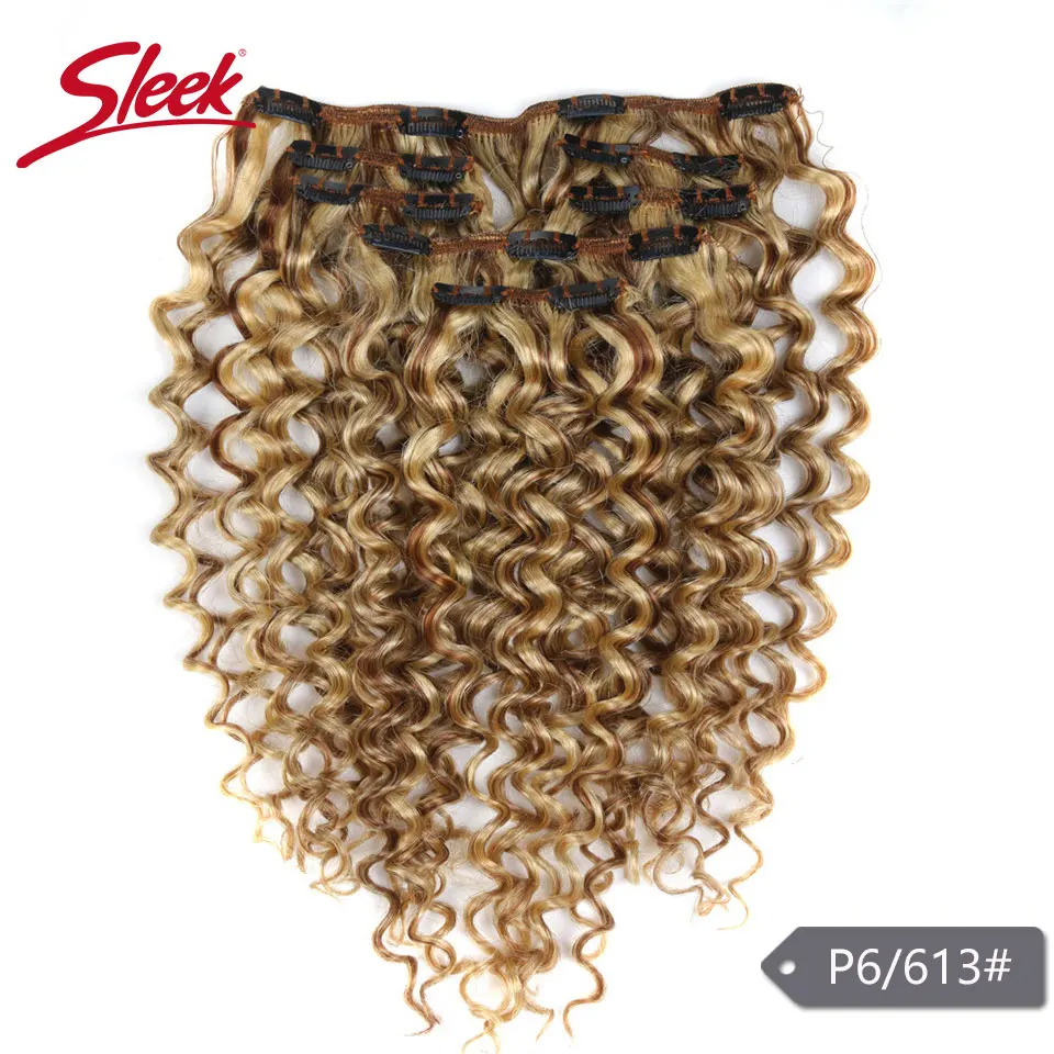 Sleek Haar 7Pcs Clip in Menschliches Haar Verlängerung Brasilianische Jerry Lockige Honig Blonde # P27/613 Farbe Remy haar Verlängerung Clip