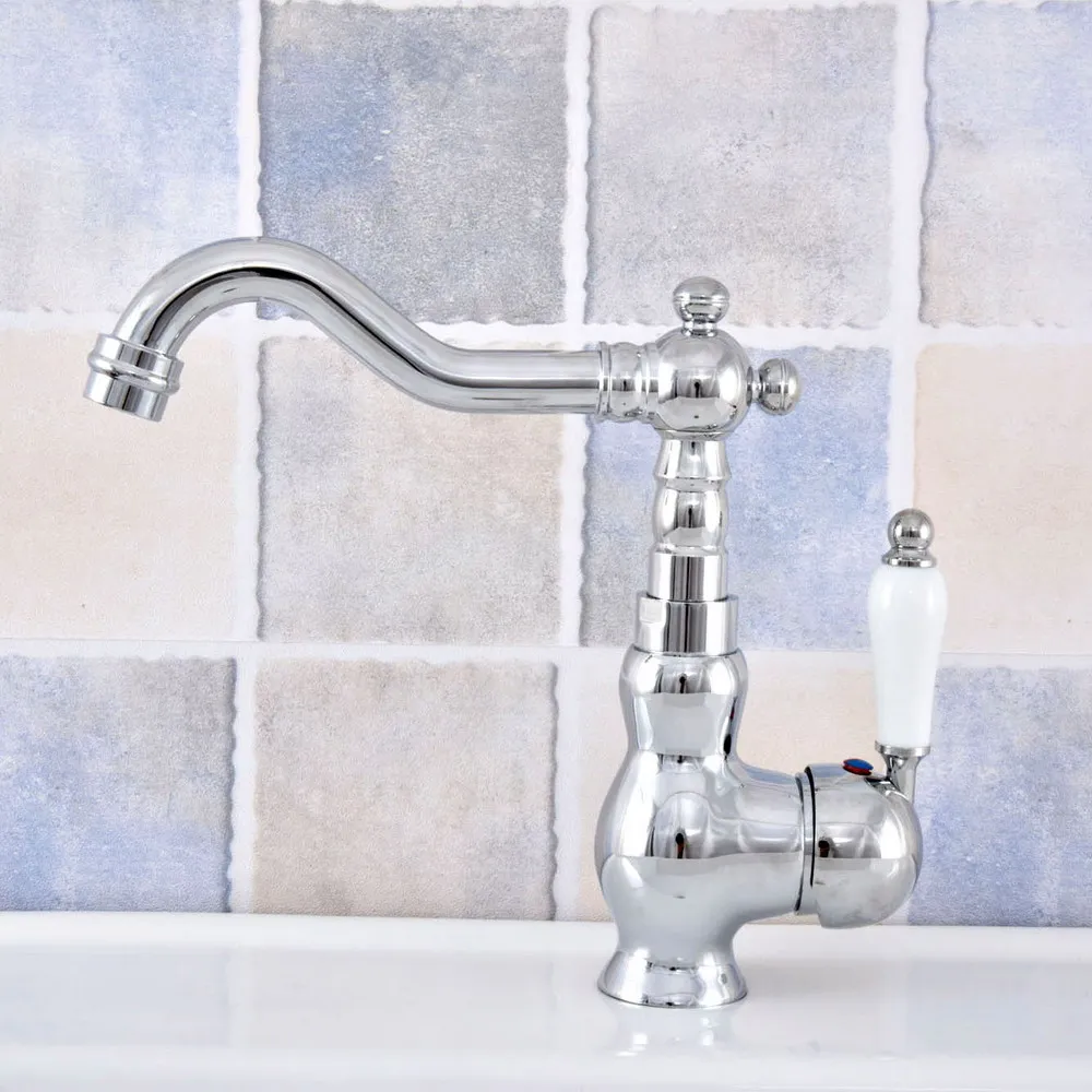 

Bathroom Faucet Polished Chrome Single Handle Hot & Cold Water Mixer Taps Wash Basin Bathroom Deck Mounted Faucet zsf649