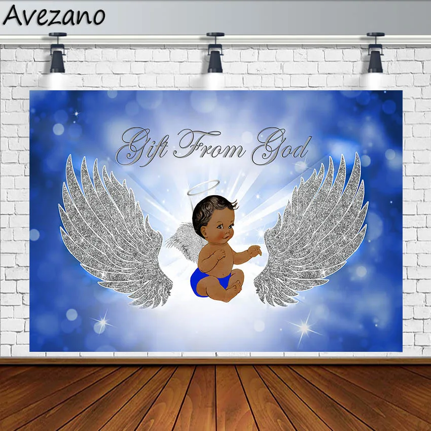 

Avezano Photography Backdrop Baby Shower Gift From God Angel Wing Boy Background Photo Studio Photozone Decoration