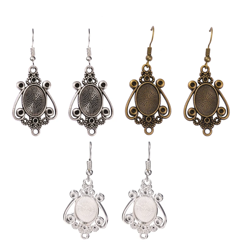 JUYA 10 par/20 sztuk 10x14mm kaboszony owalny kwiat ustawienia kolczyków Bezel pusta podstawa kaboszona dla DIY kolczyk tworzenia biżuterii