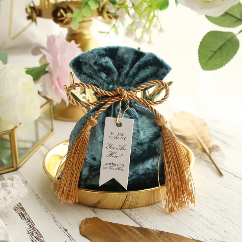 Imagem -06 - Velvet Gift Bolsa com Cordão Candy Box Embalagem Borla Bandagem Evento Festa Casamento Aniversário Supply Criatividade 20 Pcs