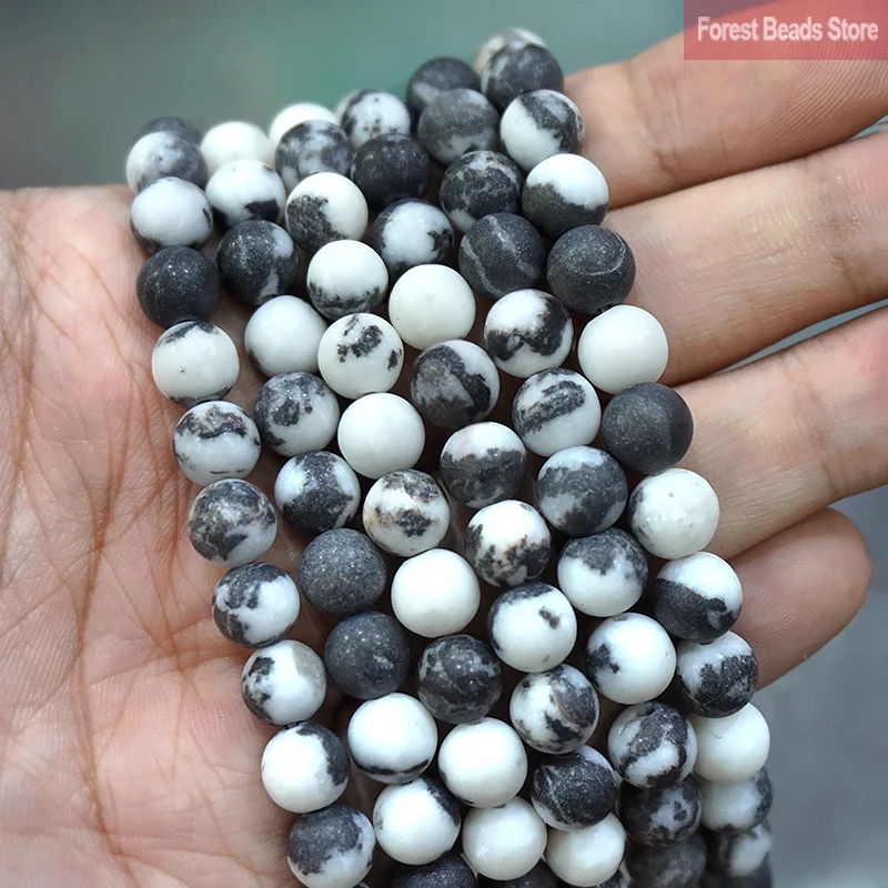 Matte Black and White Zebra Jaspers Beads DIY Bracelet Necklace Matte Natural Stone for Jewelry Making 15