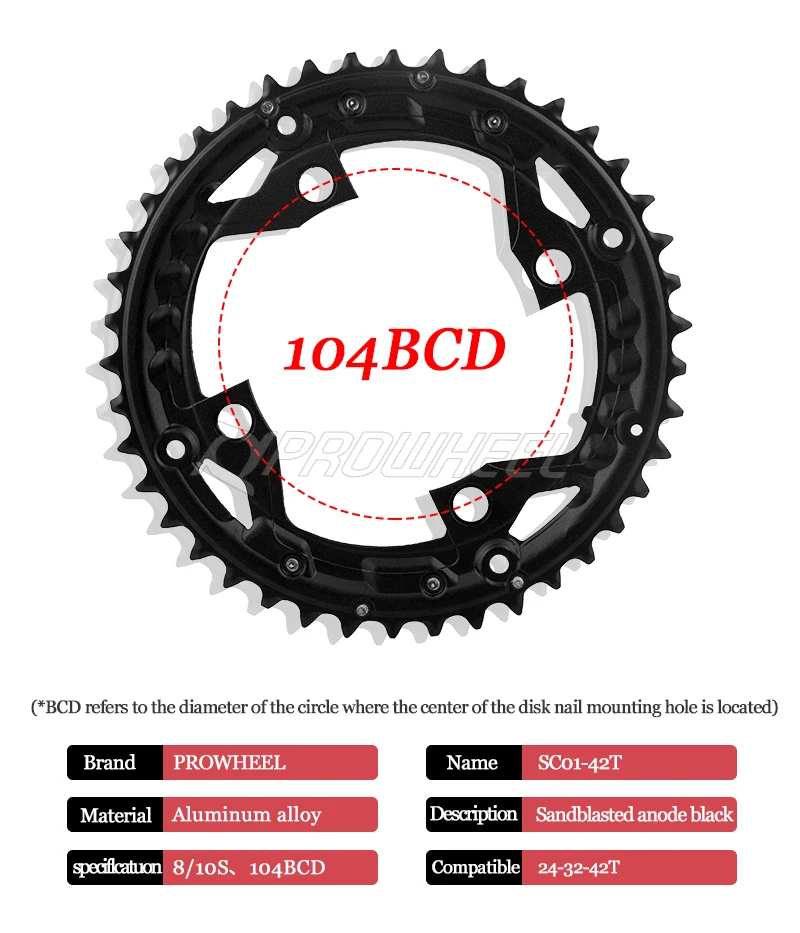 PROWHEEL MTB Kettenblatt 64/96/104BCD Mountainbike-Kettenrad 22T 24T 30T 32T 40T 42T 44T Zahnkranz Stahllegierung Fahrradteil – Detail 5