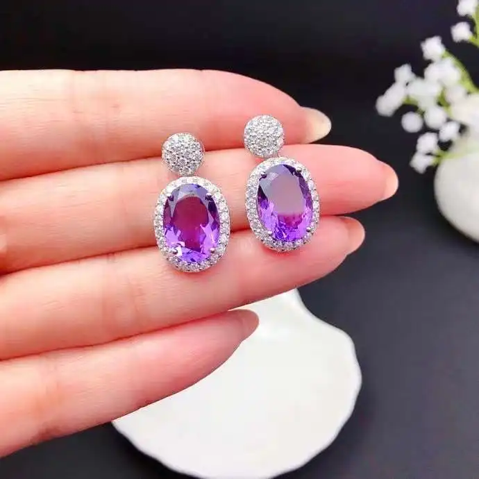 Elegant Amethyst Stud Earrings for Party 10mm*14mm VVS Grade Natural Amethyst Silver Earrings 925 Silver Amethyst Jewelry