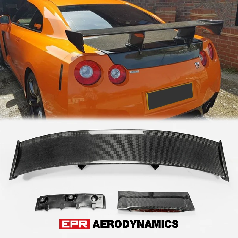 Car-styling Carbon Fiber Nismo Style Rear Spoiler With Brake Light Glossy Fibre Finish Trunk Wing CBA DBA Body Kit For R35 GTR