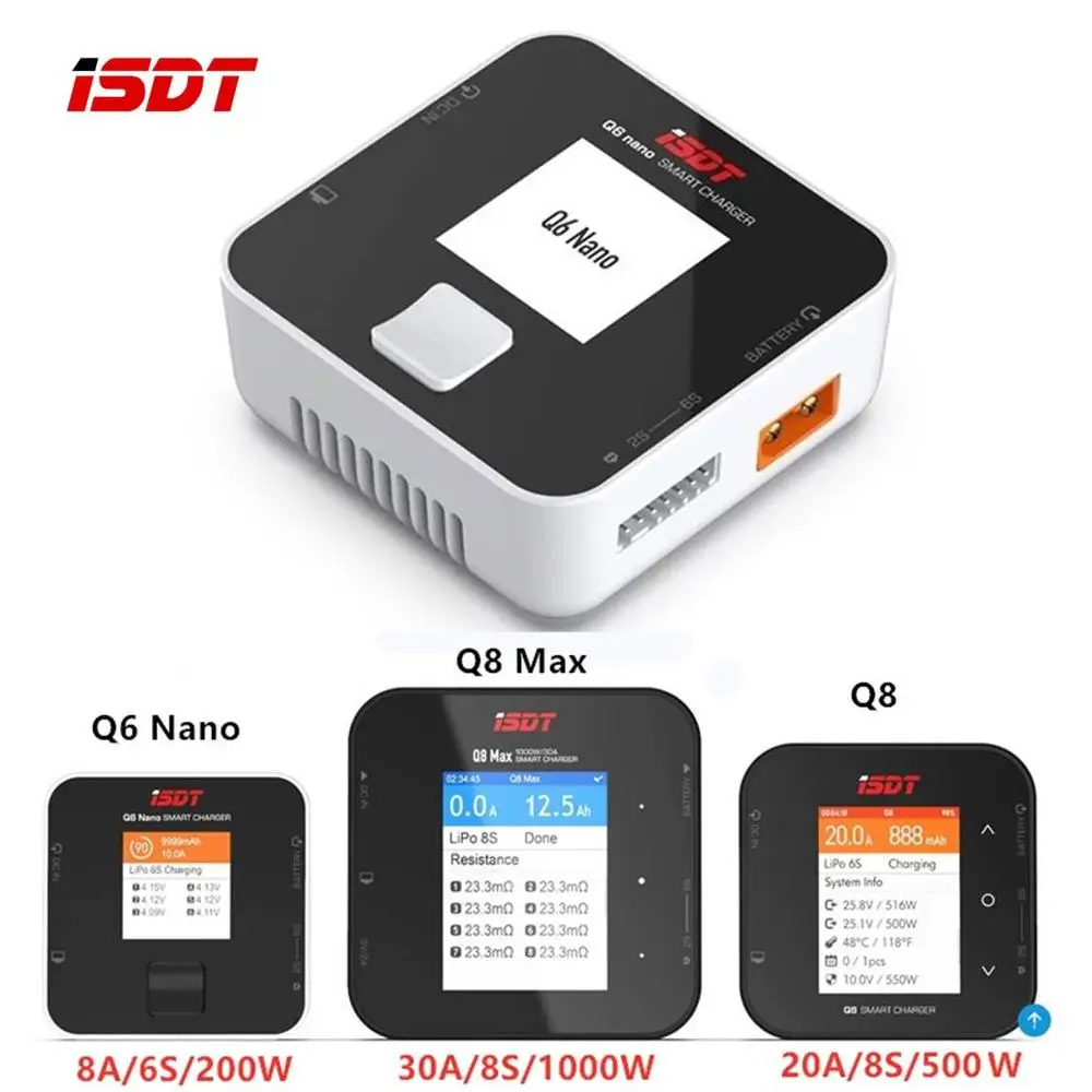 ISDT Q8 MAX lite Q6 NANO BattGo 500W 20A High Power Battery Balance Charger Discharger for 1-8S Lipo Battery for RC FPV Drone