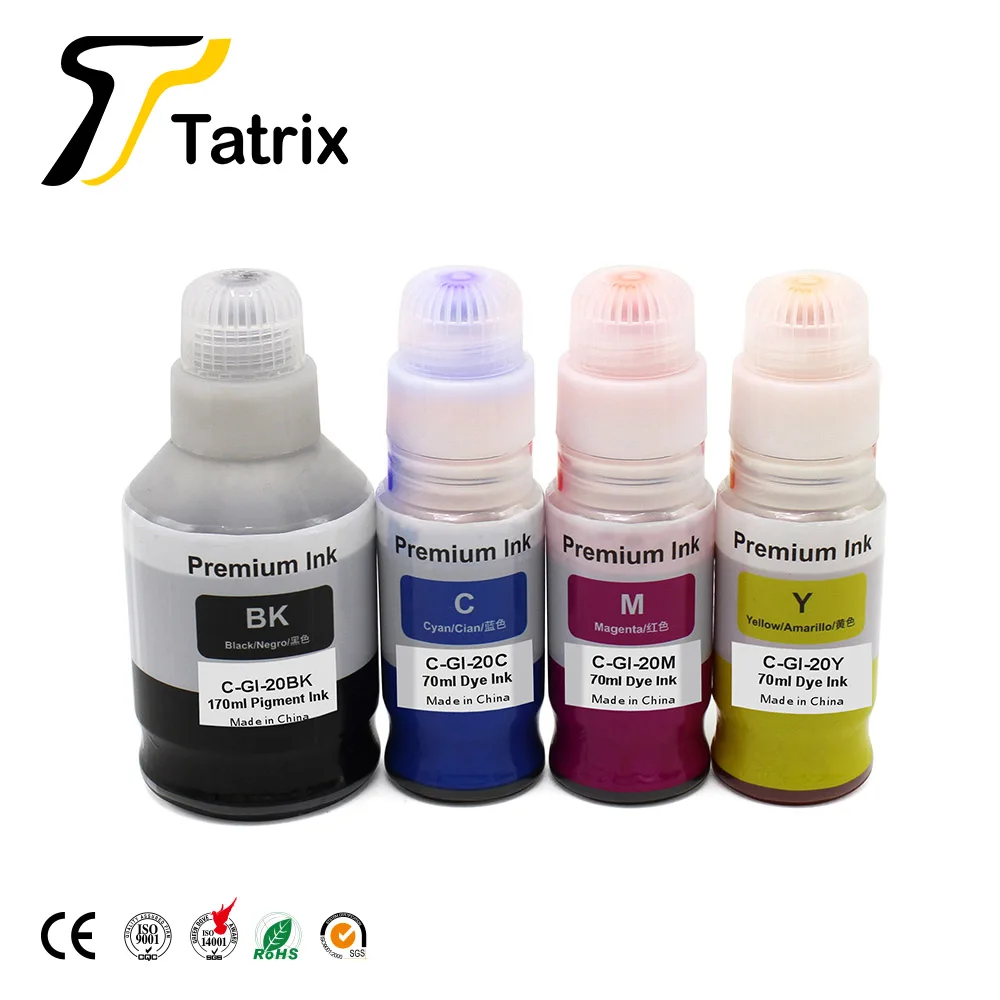 Tatrix GI20 GI 20 Compatible Water Based Bulk Bottle Refill Inkjet Ink GI-20 for Canon PIXMA G5020 G6020 G7020