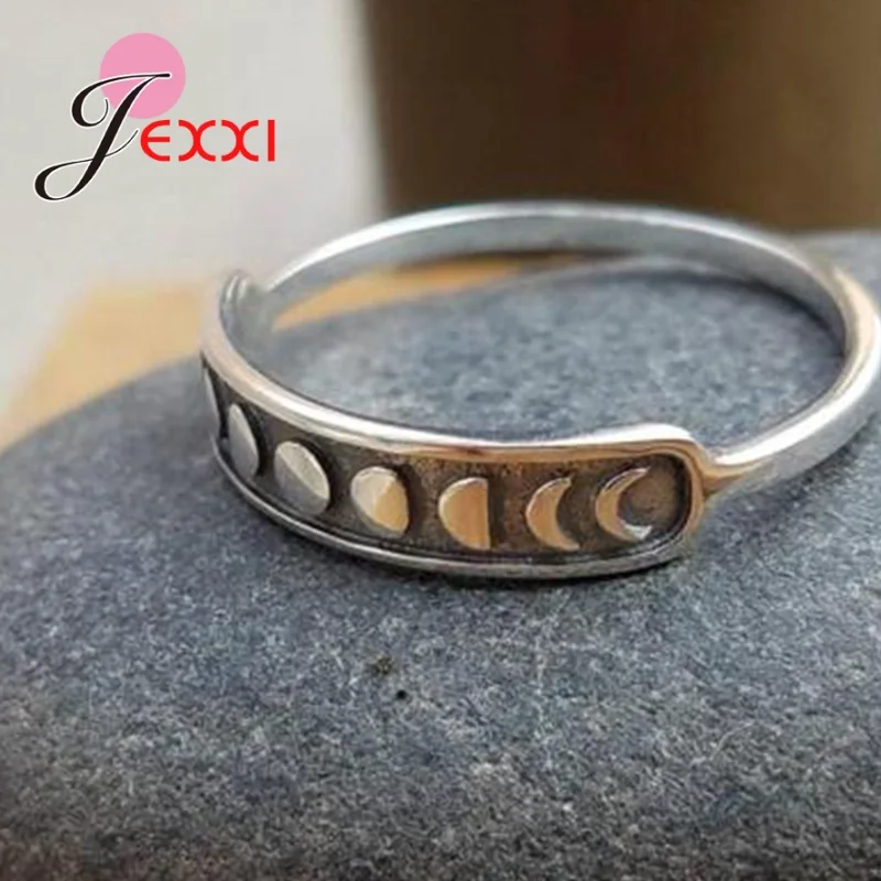 Gothic Retro 925 Sterling Silver Rings Unique Moon Shape Finger for Women Girls  Anniversary Party Jewelry Gift