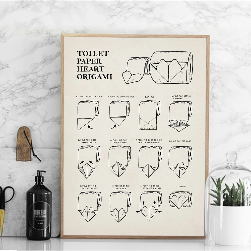 Wash Your Hands Quote Poster Toilet Roll Paper Origami Art Print Vintage Canvas Painting Nordic Wall Picture Bathroom Home Decor