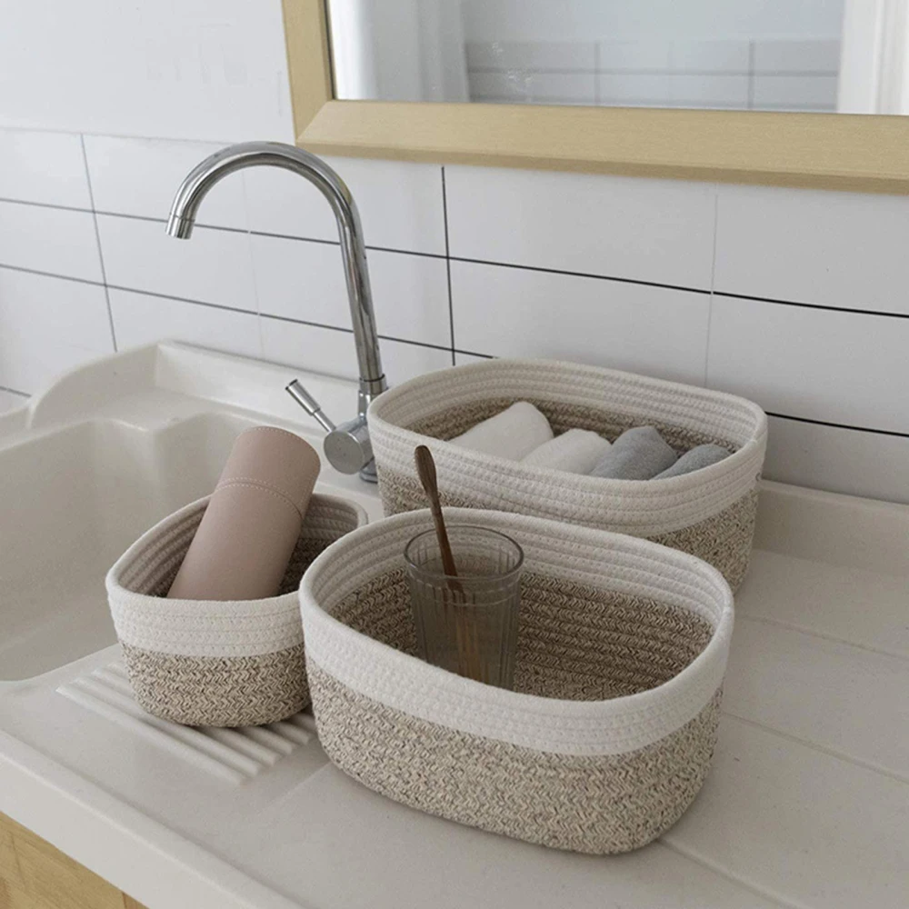 Storage Basket Office Organizer Box Oval Ellipse Home Decor .space Saving Cotton Rope Woven For Kitchen Bathroom Bin