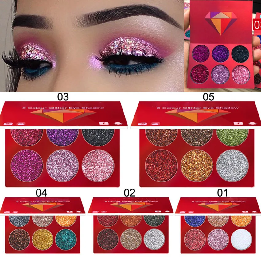 6 Màu Sắc Lấp Lánh Eyeshadow Palette Kim Cương Dạ Quang Mắt Thời Trang Nữ Lâu Sáng Bóng Bột Phấn Mắt Dụng Cụ Trang Điểm