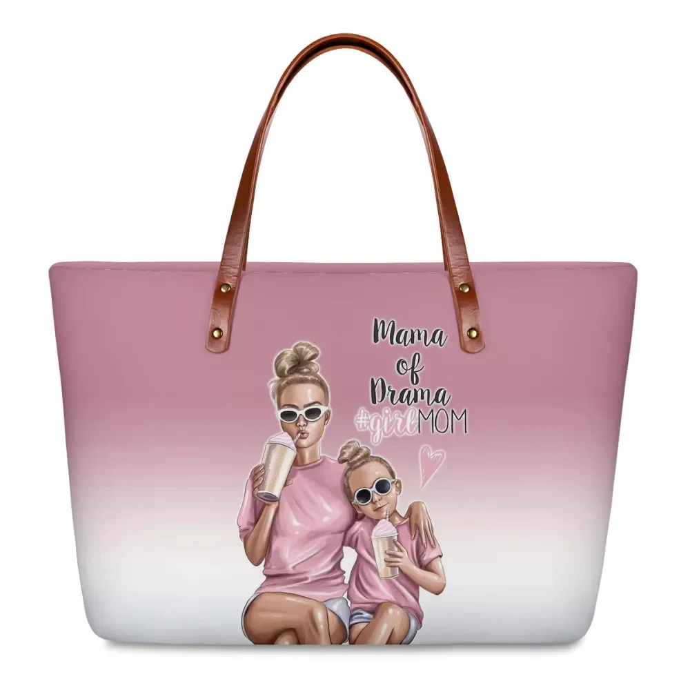 Loving Family Super Mom Kids Print Women Handbag& Wallet Set Fashion Outdoor Tote Shoulder Hand Bags Ladies Money Purses