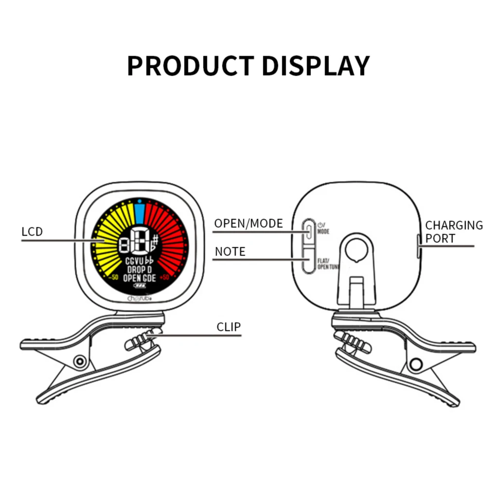 Electric Guitar Tuner Pedal Clip On Mini LCD Display USB Tuners Rechargeable For Chromatic Guitar Violin Ukulele