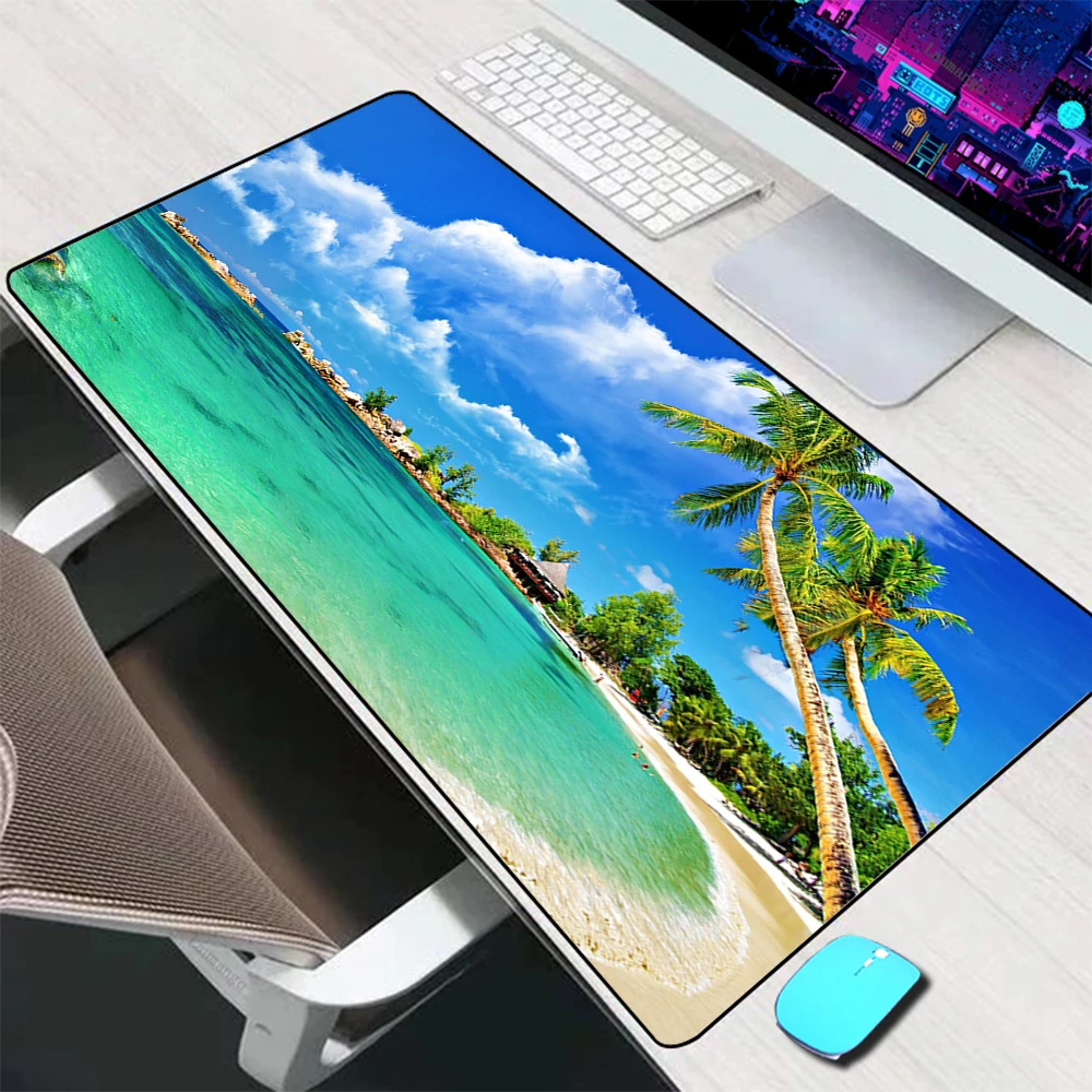 Palm Trees Beach Blue Sky Clouds Mouse Pad Large Gaming Accessories Mouse Mat Keyboard Mat Desk Pad PC Gamer Computer Mousepad