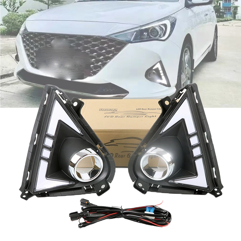 

2 Pieces Car Led Day Lights DRL Turn Signal Yellow Daytime Running Lights Fog Lamp Cover Holes 12V For Hyundai Elantra 2020 2021