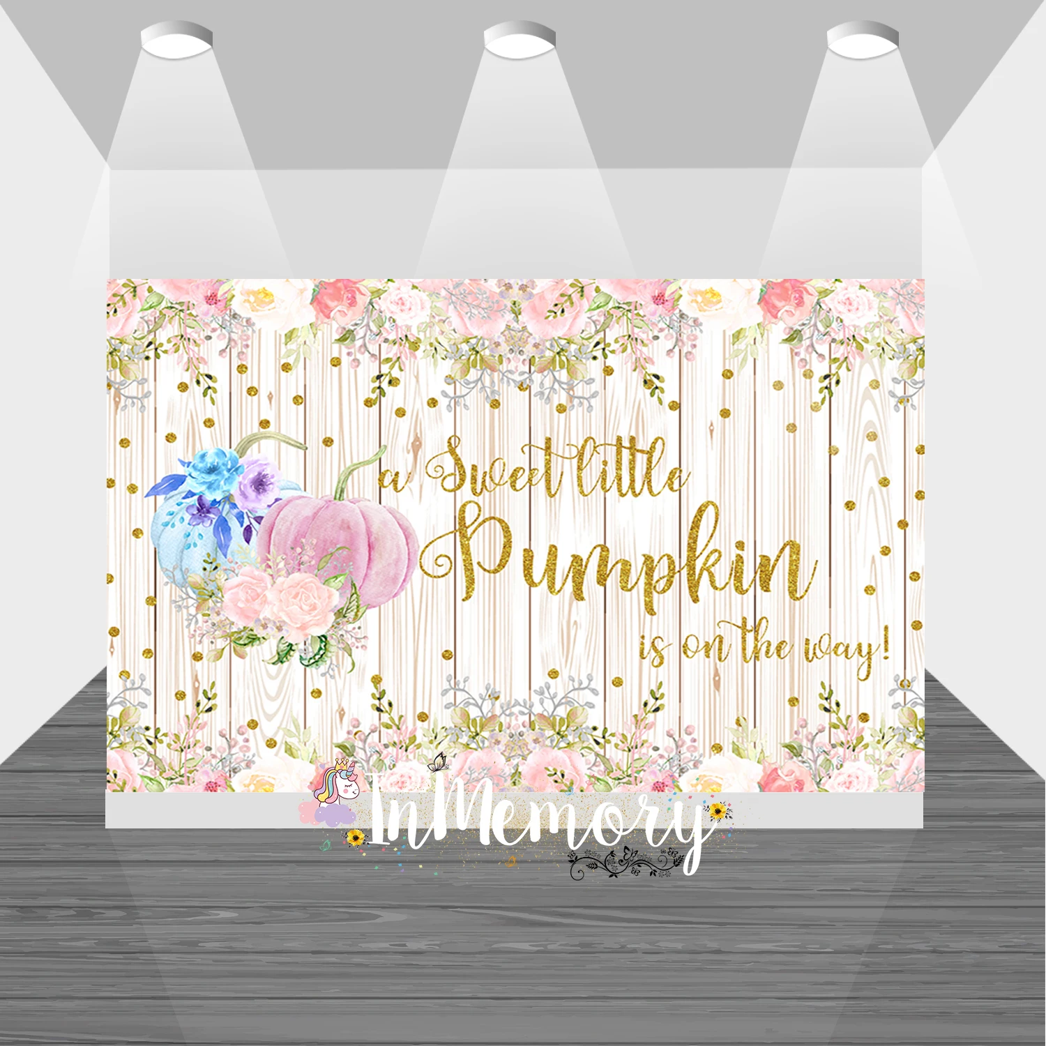 Autumn Flower Pumpkin Gold Dots Wooden Thanksgiving Day Photography Backdrops Newborn Baby Portrait Photographic Background Prop