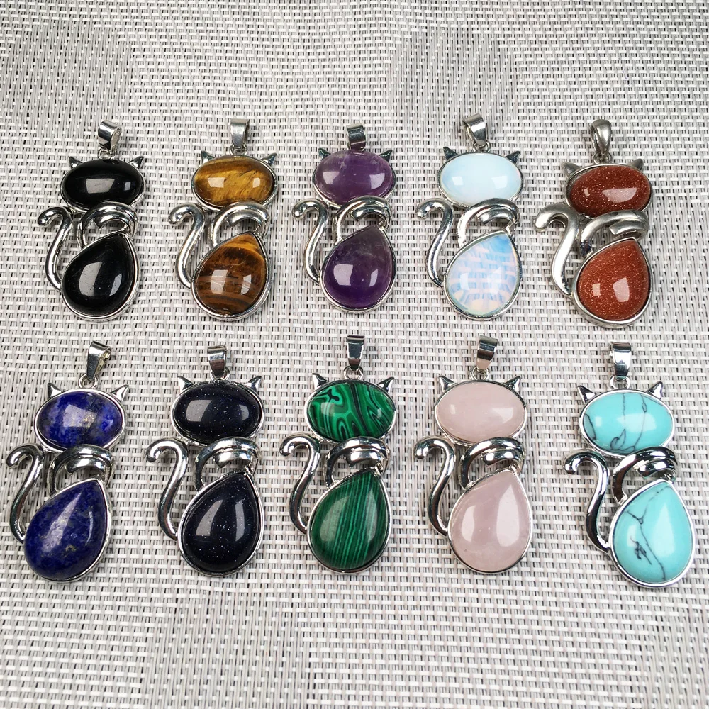 Kamień naturalny agaty kryształowe zawieszki Charms Kitten kształt naszyjnik zawieszki do tworzenia biżuterii materiały DIY Fit naszyjnik 25x45mm
