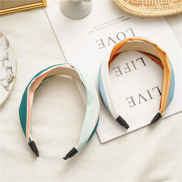 Breite Top Knoten Stoff Haarbänder Für Frauen Kontrast Farbe Tuch Stirnband Lünette Mädchen Haarband Hoop Weibliche Haar Zubehör – Detail 6
