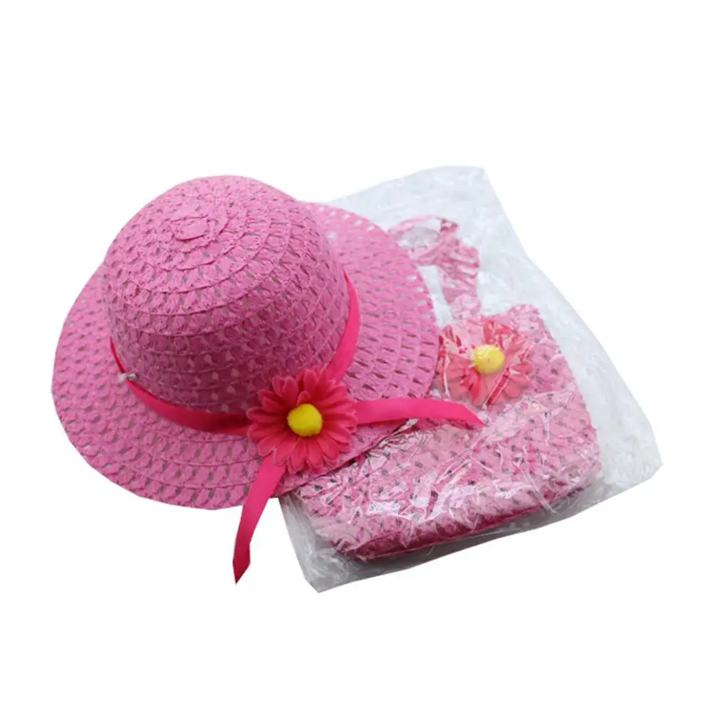 Flower Sun Straw Hat Girl Durable Portable Summer Sun Cap Outdoor Riding ​with 2 Handles Summer Leisure Play Beach Hats