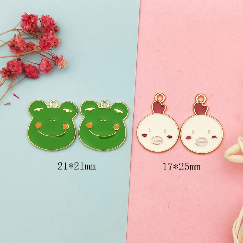 10pcs Cartoon Animals Frog Cock Head Design Metal Enamel Charms Pendants Earring Floating Fit Jewelry DIY Accessory Golden Base