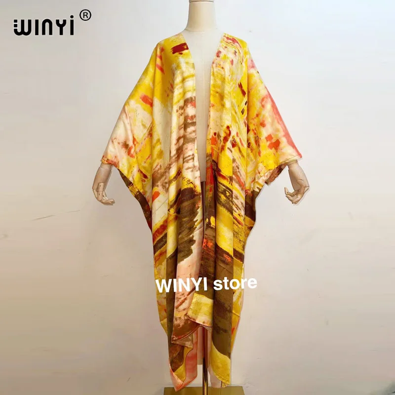 

Middle East Sunmer Women Cardigan stitch open loose Long Dress Cocktail Party Boho Maxi African Holiday Batwing Sleeve Silk Robe