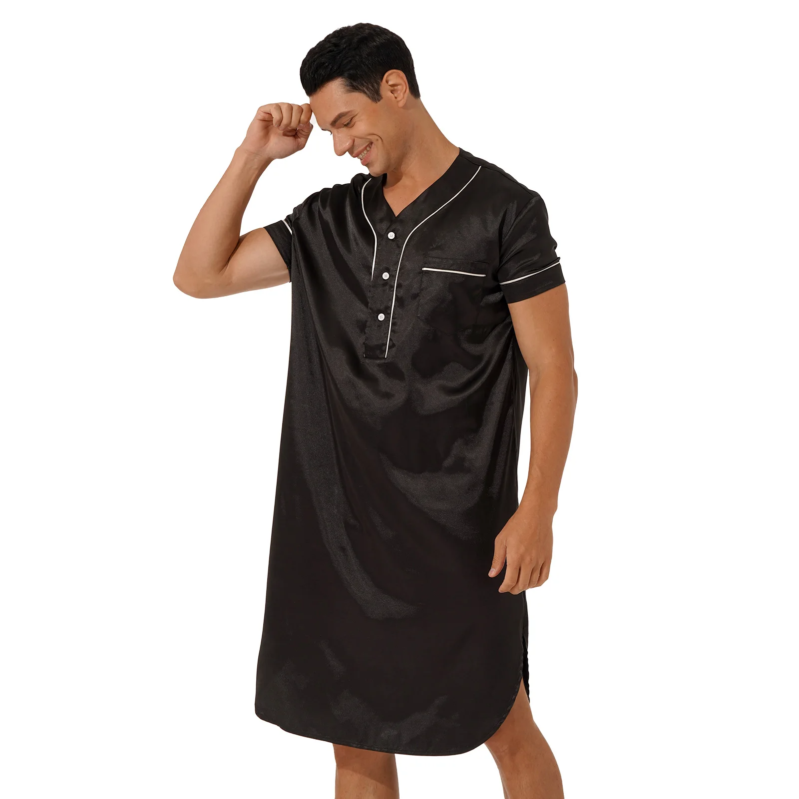 男性用半袖パジャマ,ナイトガウン,Vネック,暖かいサテンの衣装,トレンド2022