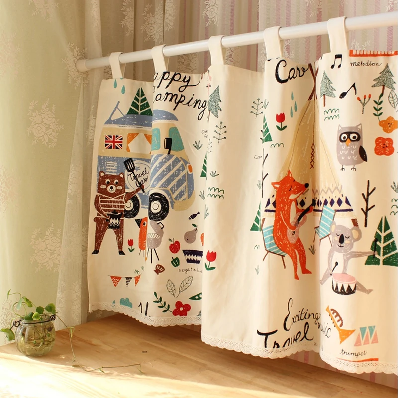 

Handmade Cotton Kitchen Short Curtains Garden Fox Forest Party Cartoon Half Cortinas Cafe Partition Curtain Door Curtains Drapes