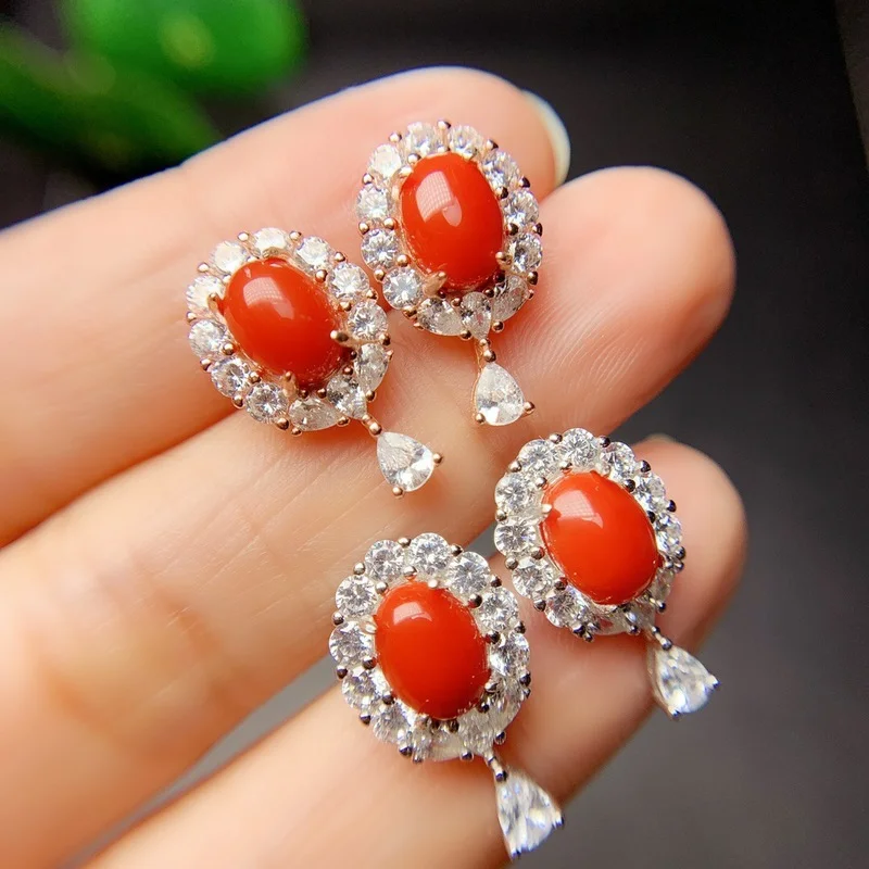 Beautiful Red Coral Stud Earrings for Women Jewelry 18k Gold Real Ball Coral Good Color Lucky Birthstone Girl Birthday Gift