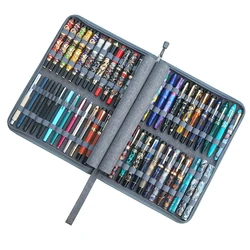 Gray Fountain Pen Case 48 Slots, Canvas Pen Holder Display Pouch Bag Storage Large Capacity Waterproof Office Business Style