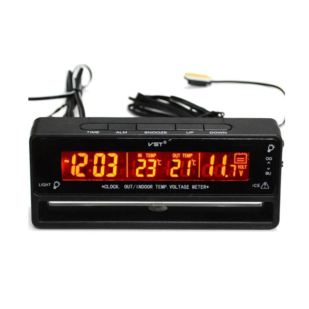 Car Digital LCD Display Clock Thermometer digital Voltmeter Temps Voltage Meter Indoor outdoor Auto Thermometer Battery Monitor