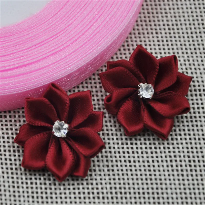 40pcs Upick satin ribbon flowers bows with Appliques Craft DIY Wedding E14