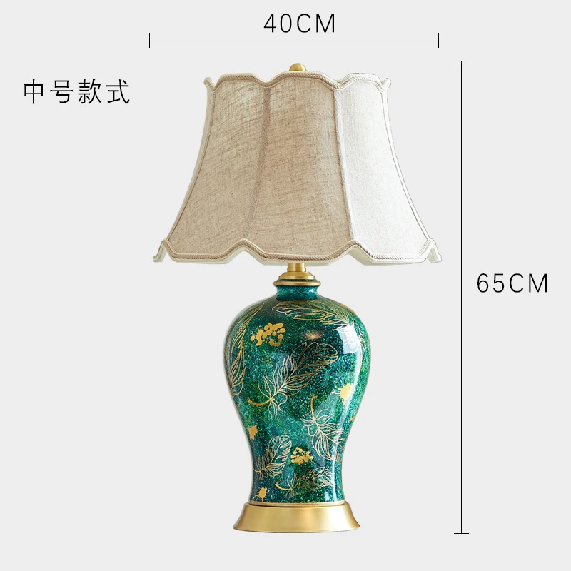 Imagem -05 - Envio Gratuito de Luxo Verde Candeeiro Mesa Cerâmica Lâmpada Cabeceira para Sala Estar Estilo Retro Sofá Canto Quarto Lâmpada Cabeceira o