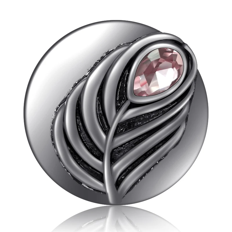 KZ3512 New Beauty feather Rhinestone 18MM snap buttons fit DIY 18MM snap bracelet snap jewelry Valentine\'s Day Gift