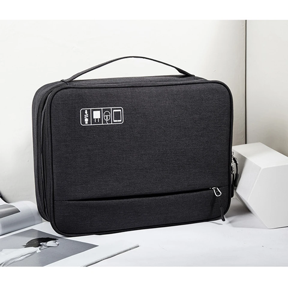 Bolsa de juego de accesorios electrónicos de doble capa, estuche organizador portátil para iPad, discos duros, Cables, h