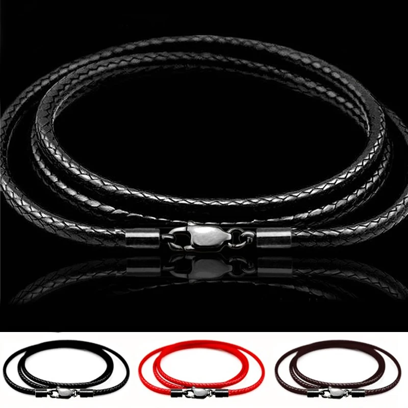 

3pcs/lots Leather Cord 1-3mm Necklace Cord Wax Rope Chain With Stainless Steel Lobster Clasp For Men Women DIY Necklace Jewelry