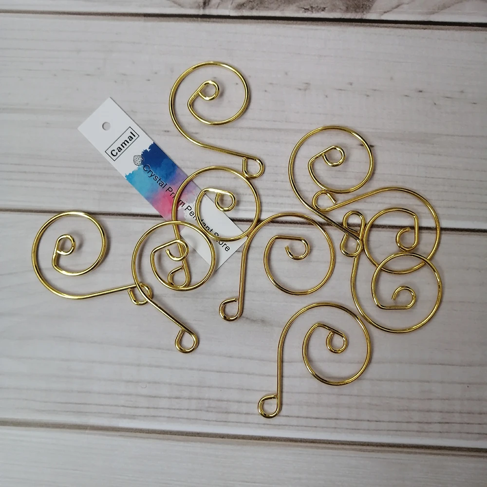 Camal 30pcs 45mm Swirl Shaped Gold Metal Hook Hanger Connector for Crystal Prisms Chandelier Christmas Tree Ornament