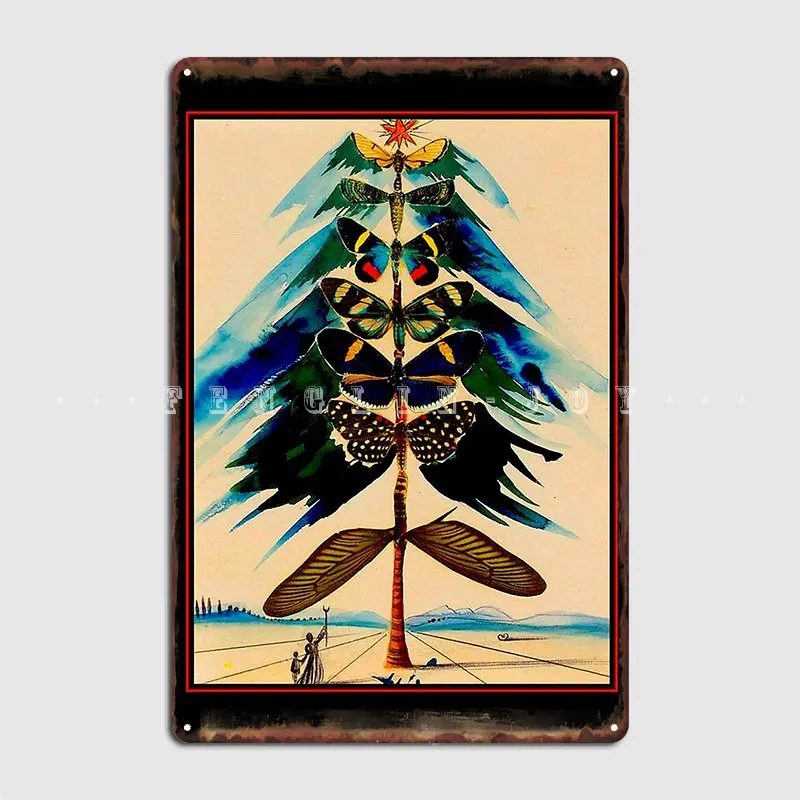 Butterflys Tree Vintage Abstract Dali Print Metal Plaque Poster Garage Decoration Customize Kitchen Tin Sign Posters