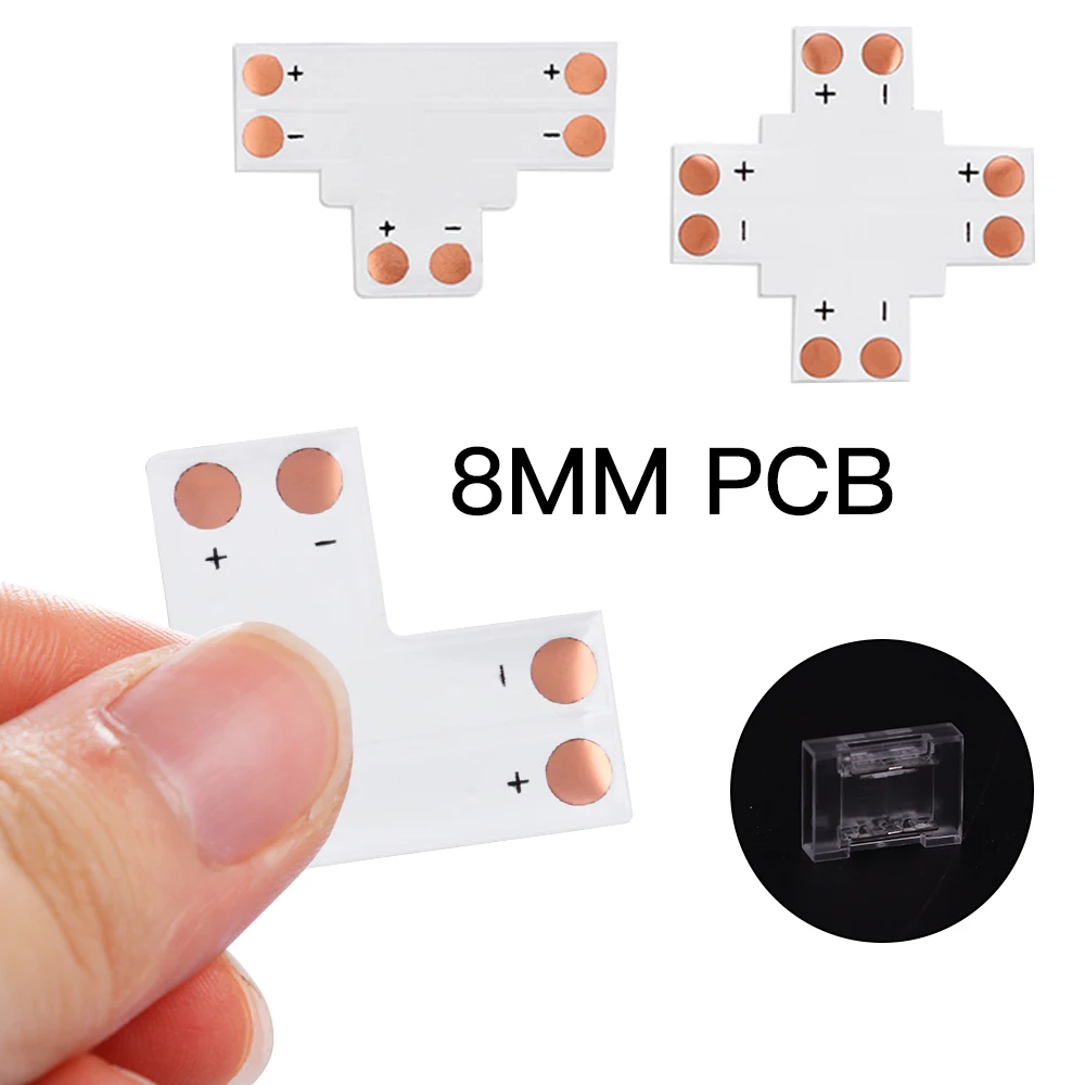 T/L/X Shape Led Connector 2 Pin 8mm 10mm PCB COB LED Strip Corner Connectors Free Soldering Easy Use For FOB COB Led Lights image 2