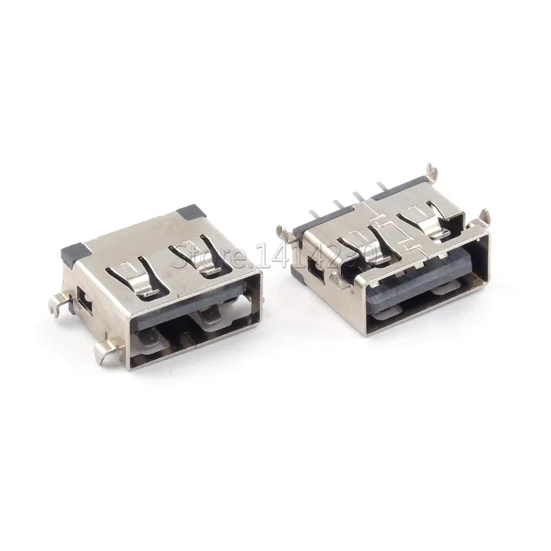 Conector USB tipo A hembra AF10.0, 10 piezas, placa de hundimiento de 4 pines, USB-A hembra SMT, color negro