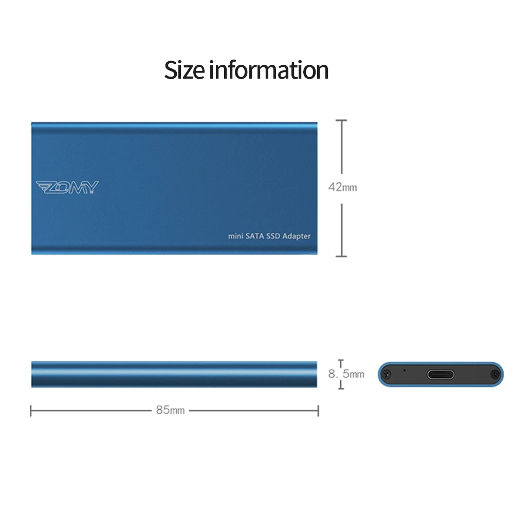 ZOMY SSD 1tb mSATA To USB3.1 Typc-C Ssd External Hard Drive Portable Solid State Drive Aluminum disco duro externo 2242/22602280