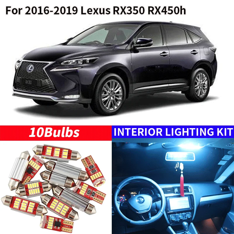 10Pcs White Canbus LED Lamp Car Bulbs Interior Package Kit For 2016-2019 Lexus RX350 RX450h Map Dome Trunk Plate Light