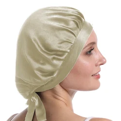 Mulberry Silk Nightcap Sleeping Cap Pure Silk Hair Wrap Adjustable Elastic Band Sleeping Beanie