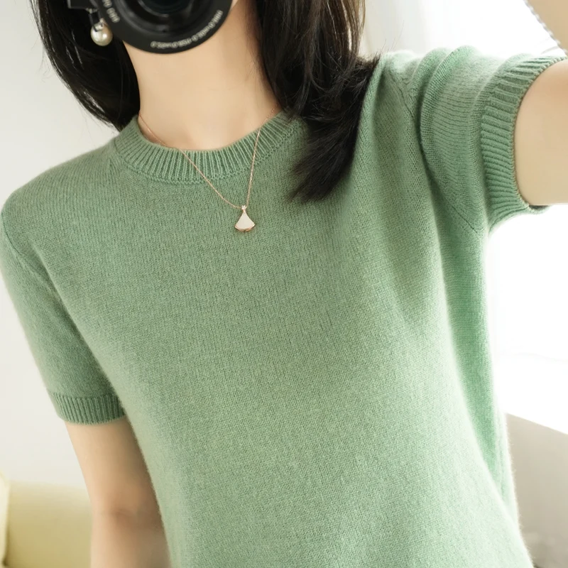 Summer Women\'s Cashmere Sweater O-Neck short sleeve Knitted Knitted short sleeve Solid Casual short sleeve