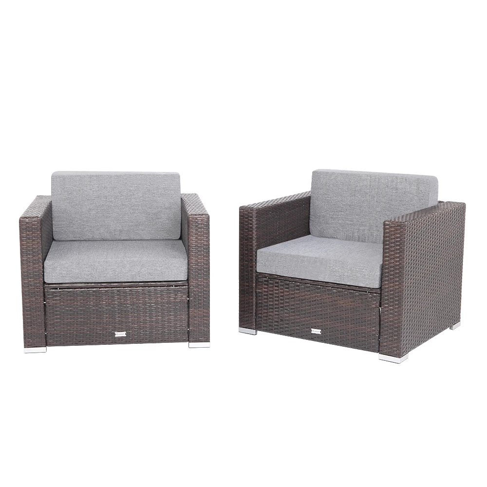 US Warehouse 2 Pieces Patio PE Wicker Rattan Single Sofa  Patio Furniture  Set for Garden and Outdoors