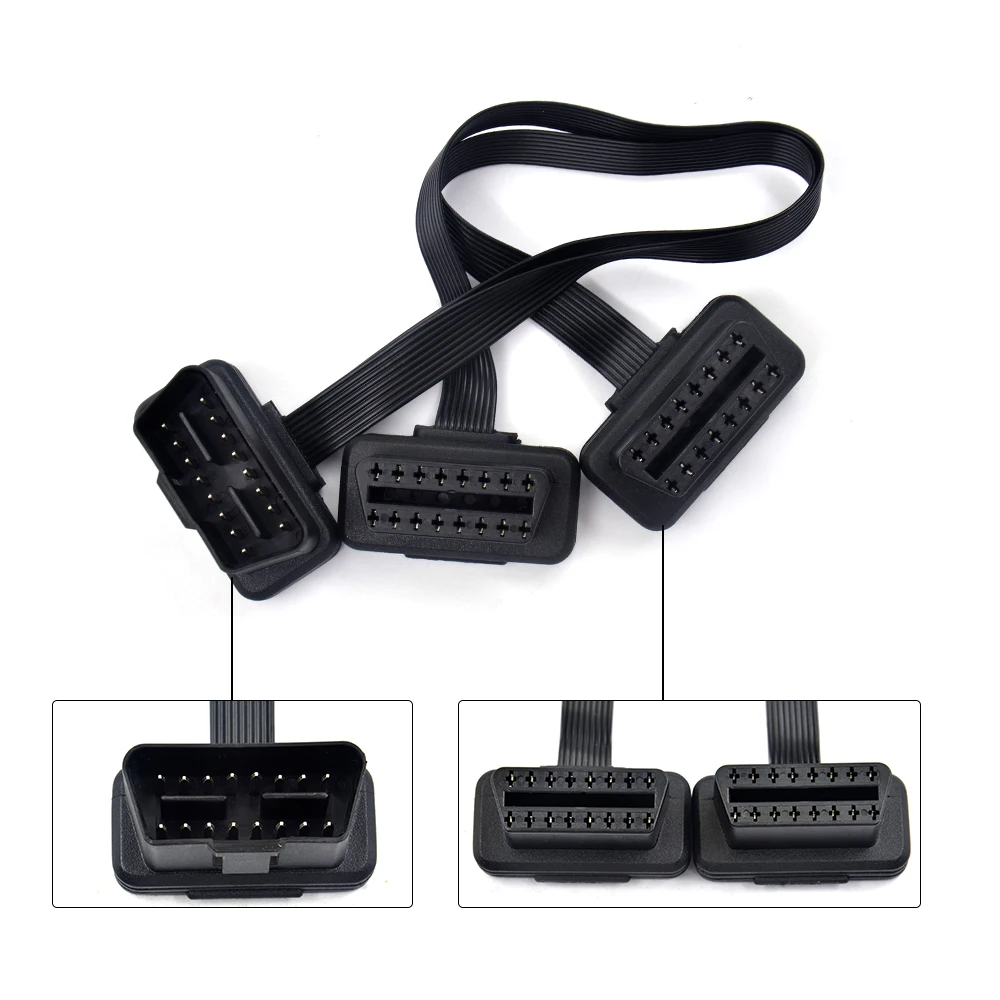 

Dual Female Y Splitter Elbow 16Pin OBD 2 Extender ODB OBD2 Cable 16 Pin Male To Female Flat Noodle OBD II Extension Connector