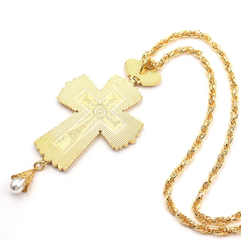 Men Chain Christian Jewelry Gifts Vintage Cross Crucifix Jesus Piece Pendant & Necklace Orthodox Pendant Chain Priest Jewelry