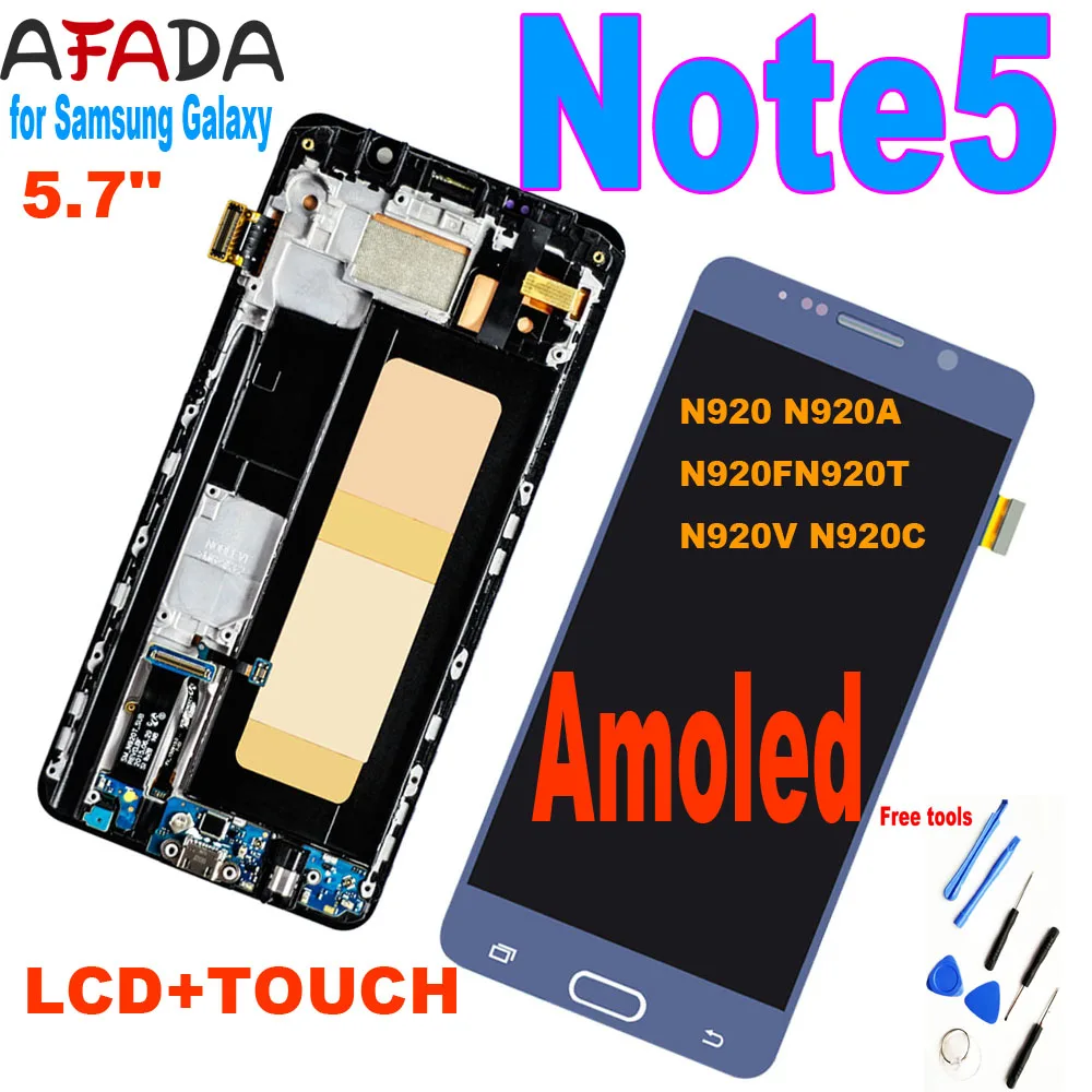 5.7 \'\'Oled per Samsung Galaxy Note 5 Note5 N920 N920A N920F N920T N920V N920C Display LCD Touch Screen Digitizer Frame di montaggio